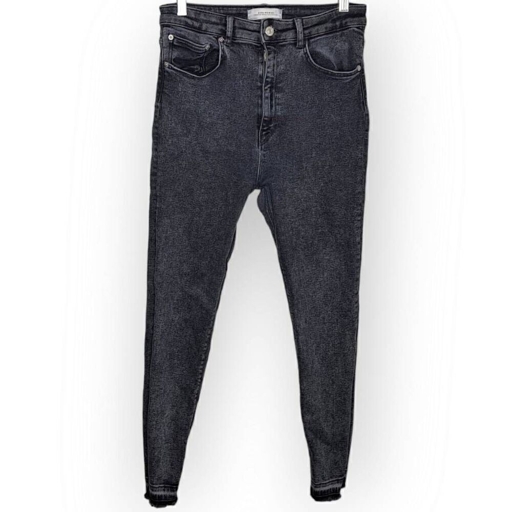 Zara Woman Women's High Waist Skinny Jeans in Charcoal Acid Wash size 12